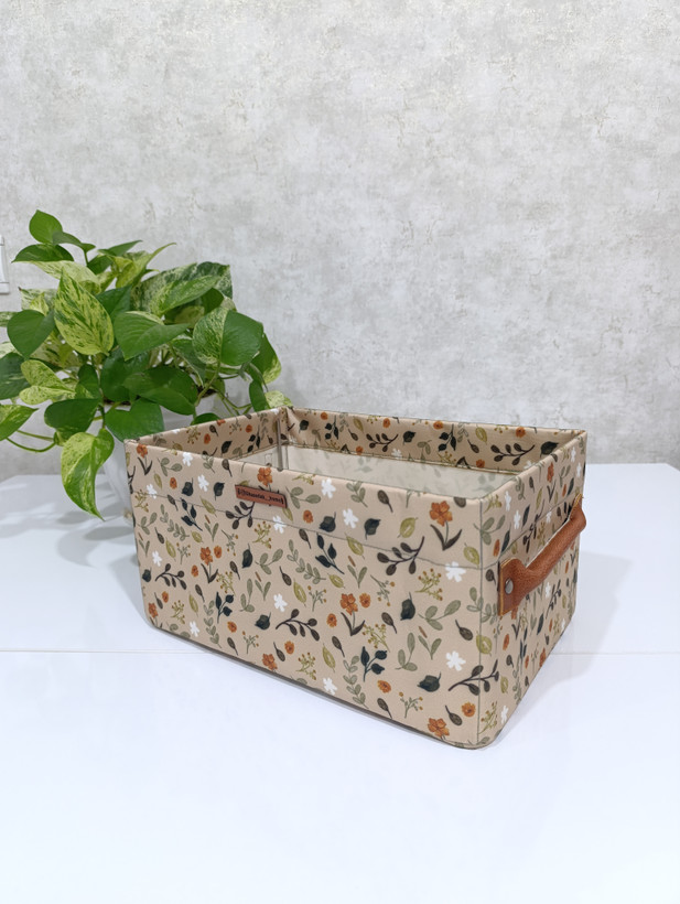 باکس برزنتی اسکلت دار طرح گلدار/دسته چرمی/سایز 20در30ارتفاع 15